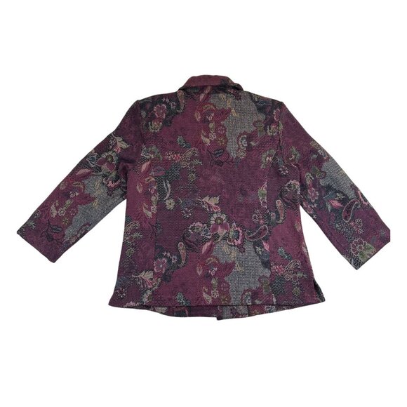 Christopher & Banks Blazer Womens Large Purple Gray Tapestry‎ Brocade Floral - Picture 2 of 7